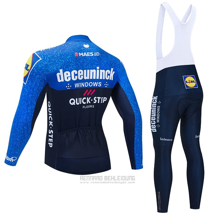 2021 Fahrradbekleidung Deceuninck Quick Step Blau Shwarz Trikot Langarm und Tragerhose